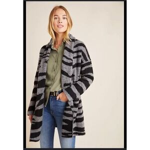 MOTH Anthropologie Basel Zebra Cardigan Sweater Knit Open Front Oversized XS‎